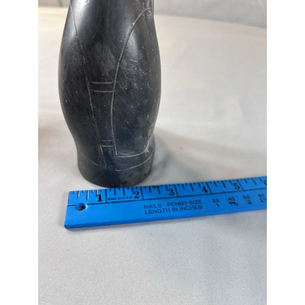 Vintage Hand Carved Soapstone Cat Figurine Black Stone‎ Statue 7